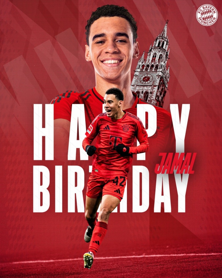 拜仁官方祝穆西亞拉22歲生日快樂，加盟至今出戰(zhàn)196次獲59球38助