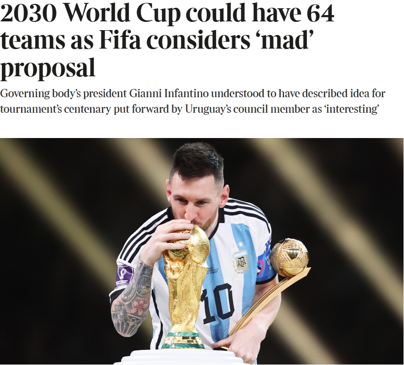 泰晤士：某官員稱2030世界杯擴軍64隊想法完全瘋狂，望盡快否決
