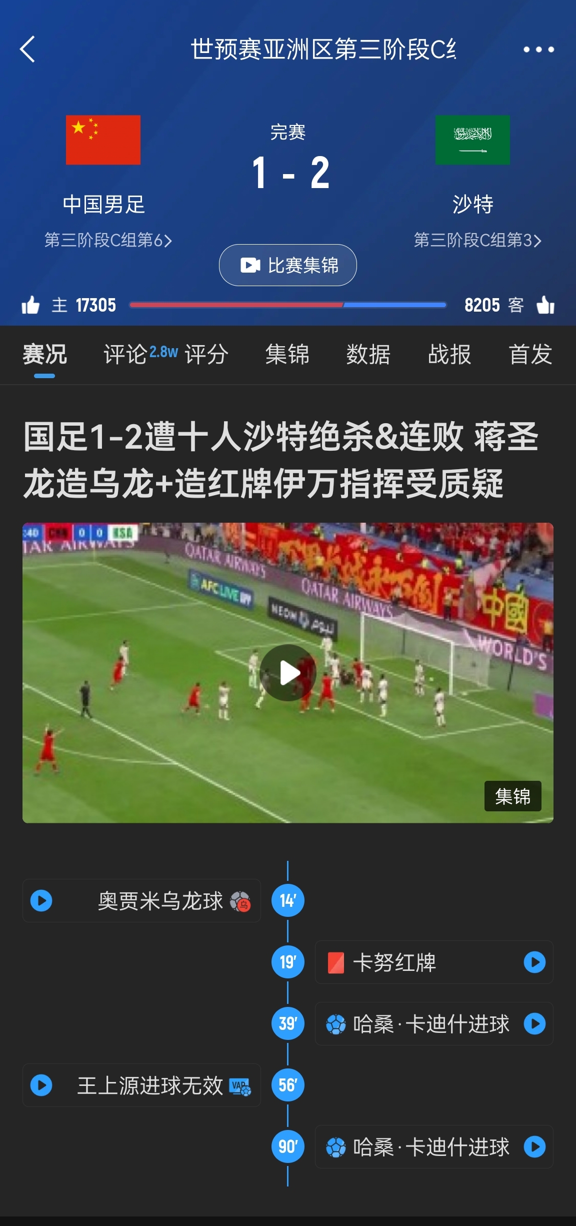 今天什么劇本？首戰(zhàn)沙特也是半場(chǎng)紅牌+蔣光太傷退，最后國(guó)足被翻